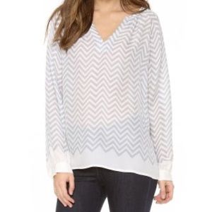Joie 100% silk chevron blouse size small grey silver white